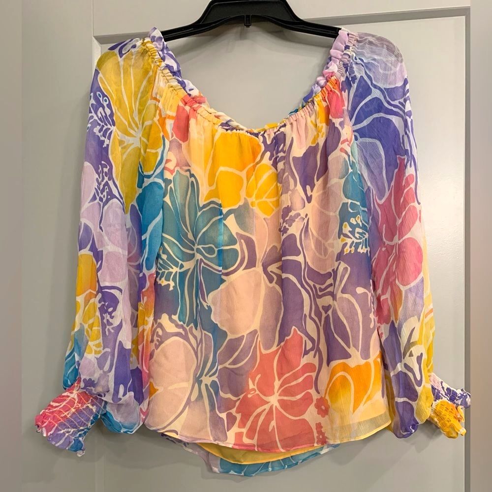 Ramy Brook Addison Floral Off the Shoulder 100% Silk Top Size Small NWT - Picture 5 of 16